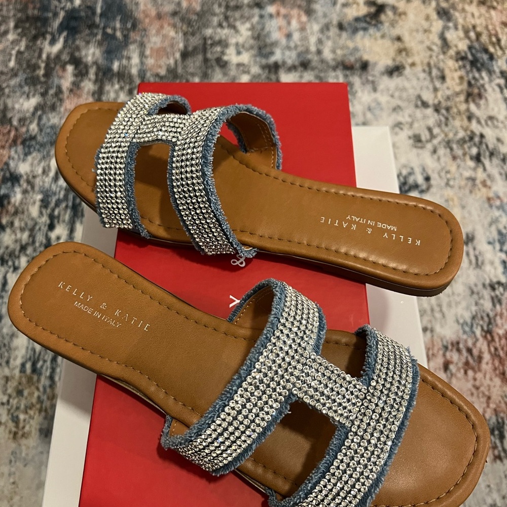 Kelly & Katie Blue Rhinestone Denim Sandals
